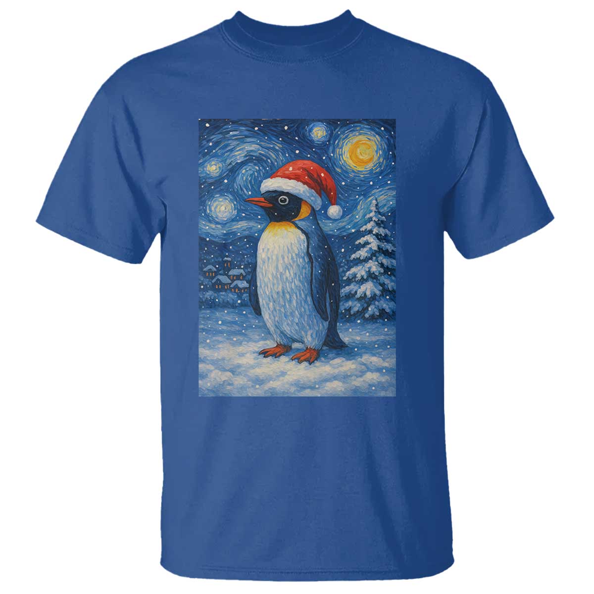 Penguin Christmas T Shirt Starry Night Van Gogh - Wonder Print Shop