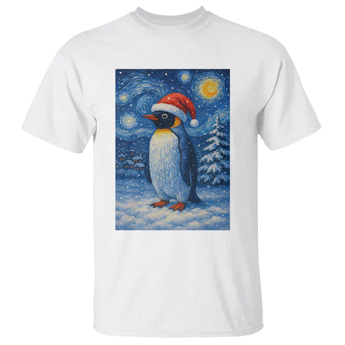 Penguin Christmas T Shirt Starry Night Van Gogh - Wonder Print Shop
