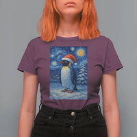 Penguin Christmas T Shirt For Women Starry Night Van Gogh - Wonder Print Shop