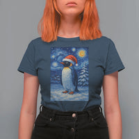 Penguin Christmas T Shirt For Women Starry Night Van Gogh - Wonder Print Shop
