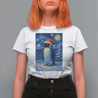 Penguin Christmas T Shirt For Women Starry Night Van Gogh - Wonder Print Shop