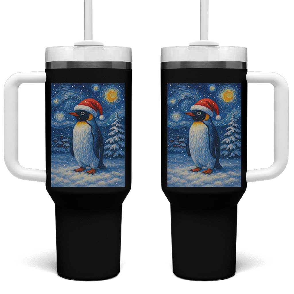 Penguin Christmas Tumbler With Handle Starry Night Van Gogh - Wonder Print Shop