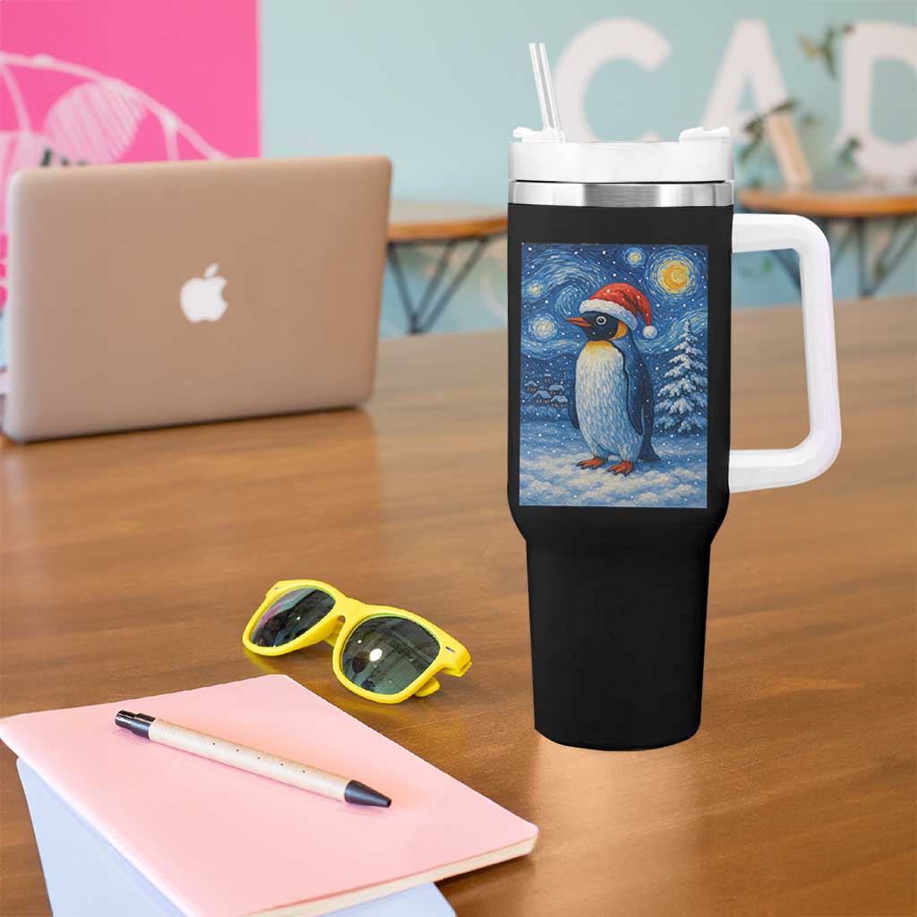 Penguin Christmas Tumbler With Handle Starry Night Van Gogh - Wonder Print Shop
