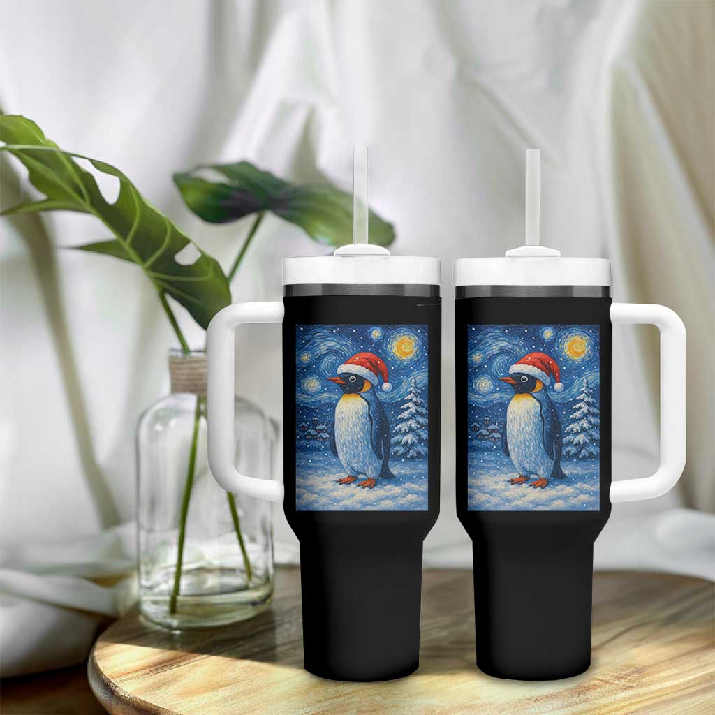 Penguin Christmas Tumbler With Handle Starry Night Van Gogh - Wonder Print Shop