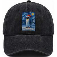 Penguin Christmas Washed Cotton Baseball Cap Starry Night Van Gogh