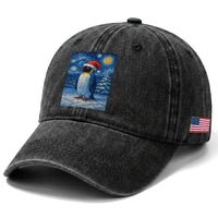 Penguin Christmas Washed Cotton Baseball Cap Starry Night Van Gogh