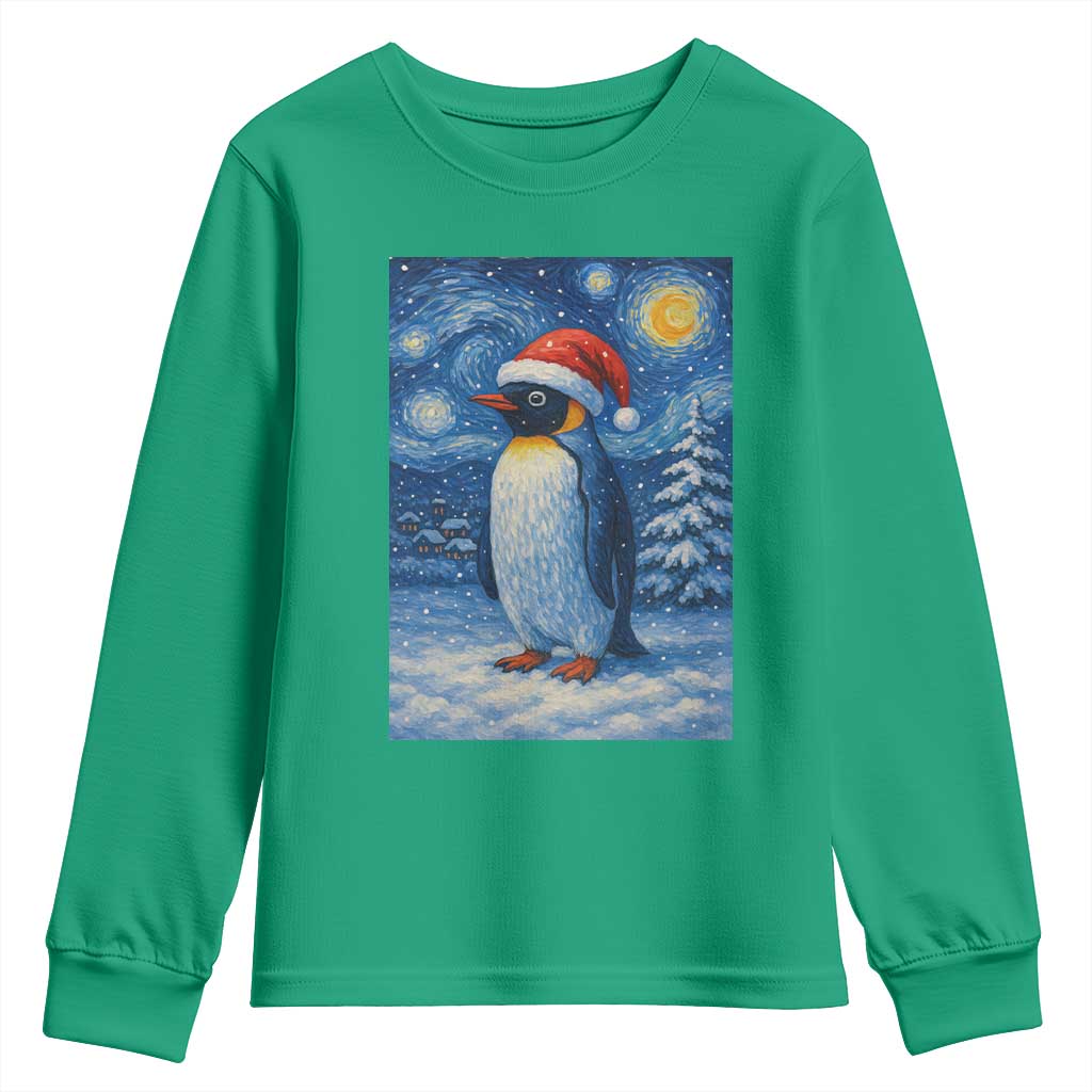 Penguin Christmas Youth Sweatshirt Starry Night Van Gogh - Wonder Print Shop