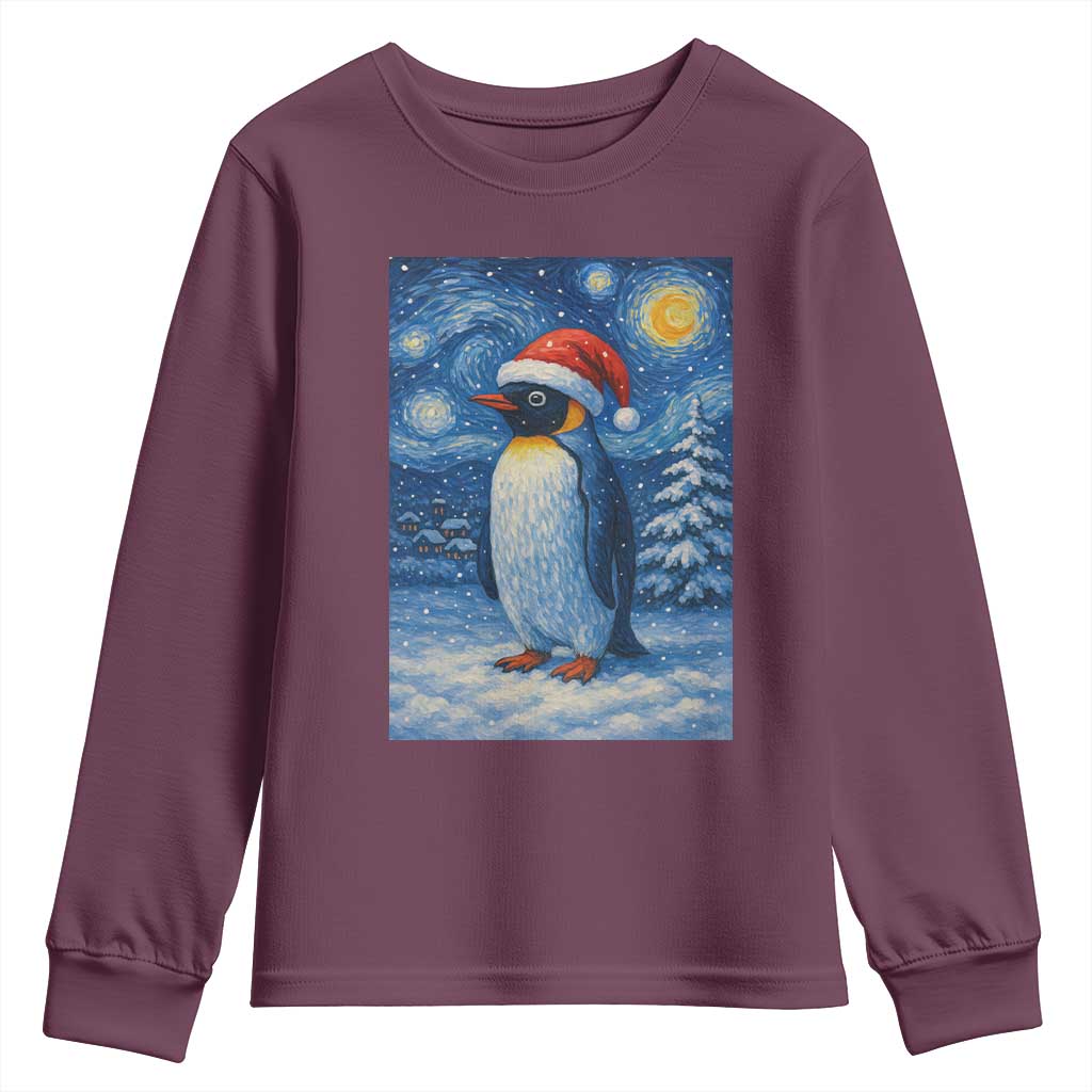 Penguin Christmas Youth Sweatshirt Starry Night Van Gogh - Wonder Print Shop