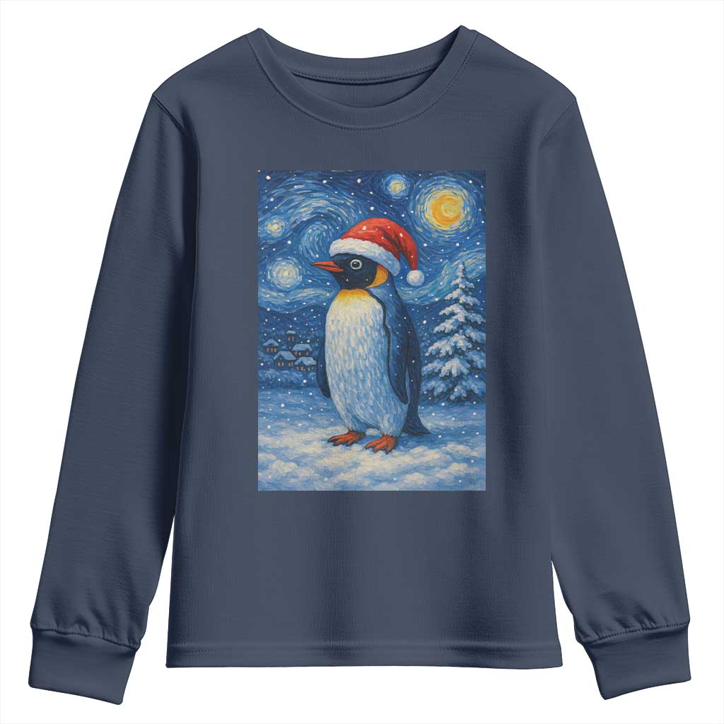 Penguin Christmas Youth Sweatshirt Starry Night Van Gogh - Wonder Print Shop