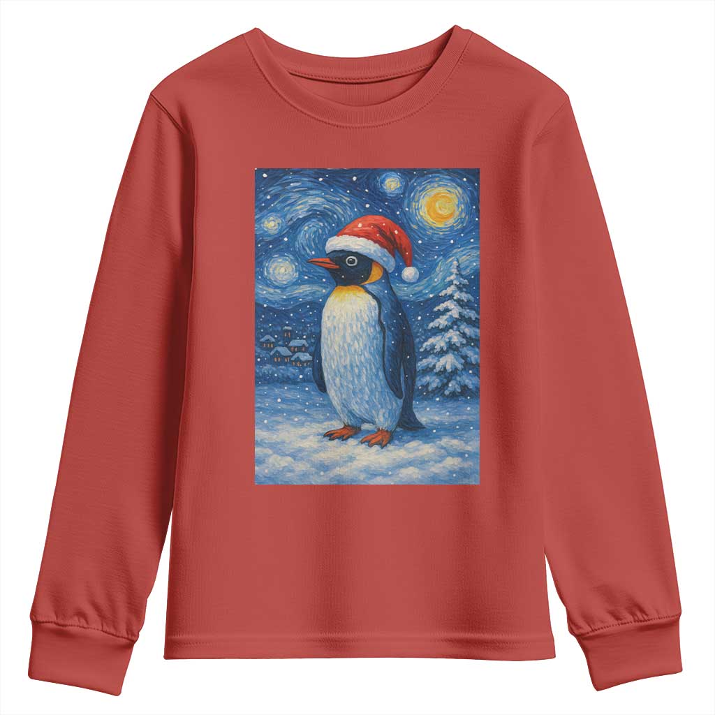 Penguin Christmas Youth Sweatshirt Starry Night Van Gogh - Wonder Print Shop
