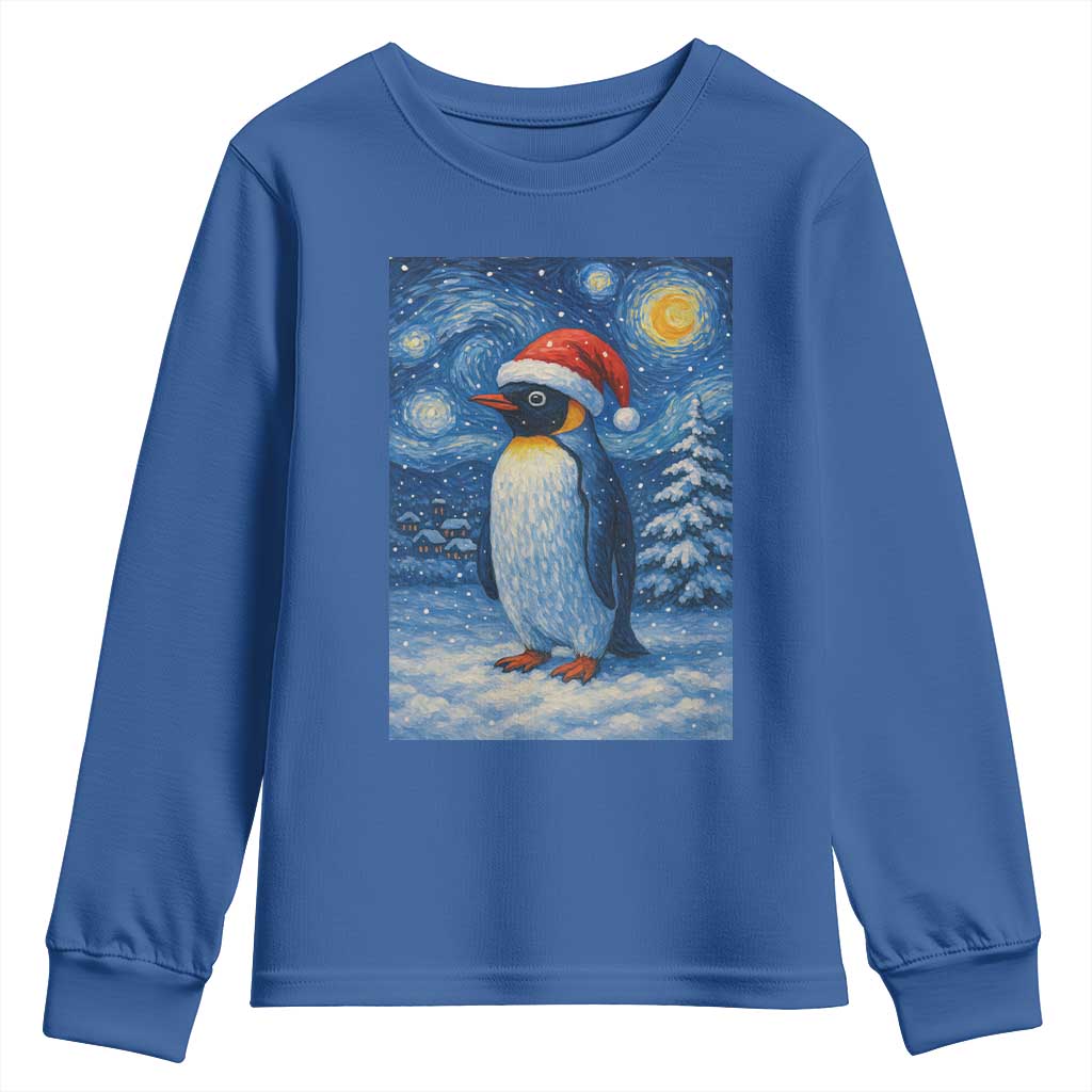 Penguin Christmas Youth Sweatshirt Starry Night Van Gogh - Wonder Print Shop