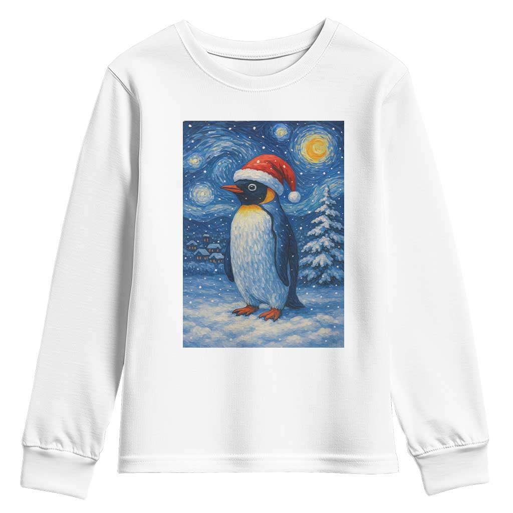 Penguin Christmas Youth Sweatshirt Starry Night Van Gogh - Wonder Print Shop