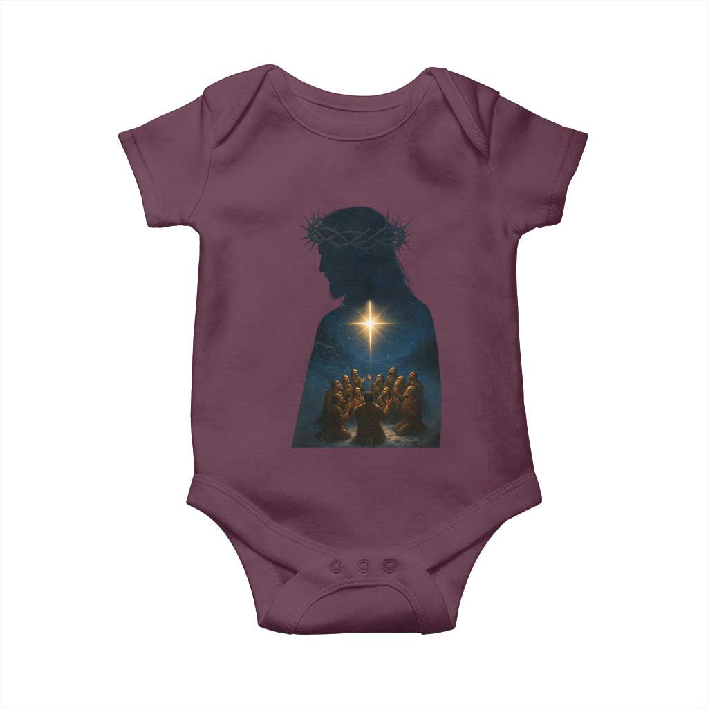 Jesus Christian Christmas Baby Onesie Christian Saints Praying Under The Star of Bethlehem - Wonder Print Shop