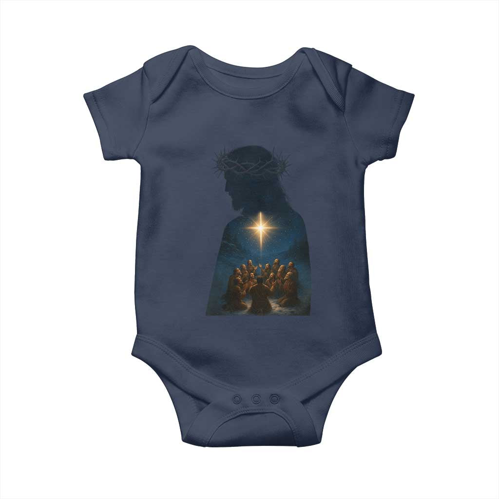Jesus Christian Christmas Baby Onesie Christian Saints Praying Under The Star of Bethlehem - Wonder Print Shop