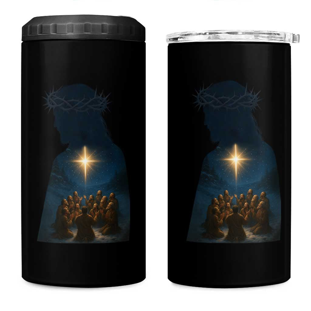 Jesus Christian Christmas 4 in 1 Can Cooler Tumbler Christian Saints Praying Under The Star of Bethlehem - Wonder Print Shop