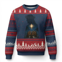 Jesus Christian Xmas Ugly Christmas Sweater Christian Saints Praying Under The Star of Bethlehem - Wonder Print Shop