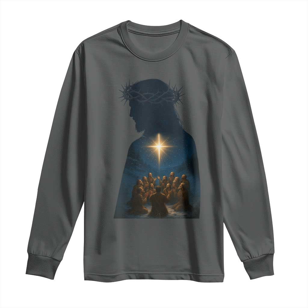 Jesus Christian Christmas Long Sleeve Shirt Christian Saints Praying Under The Star of Bethlehem - Wonder Print Shop