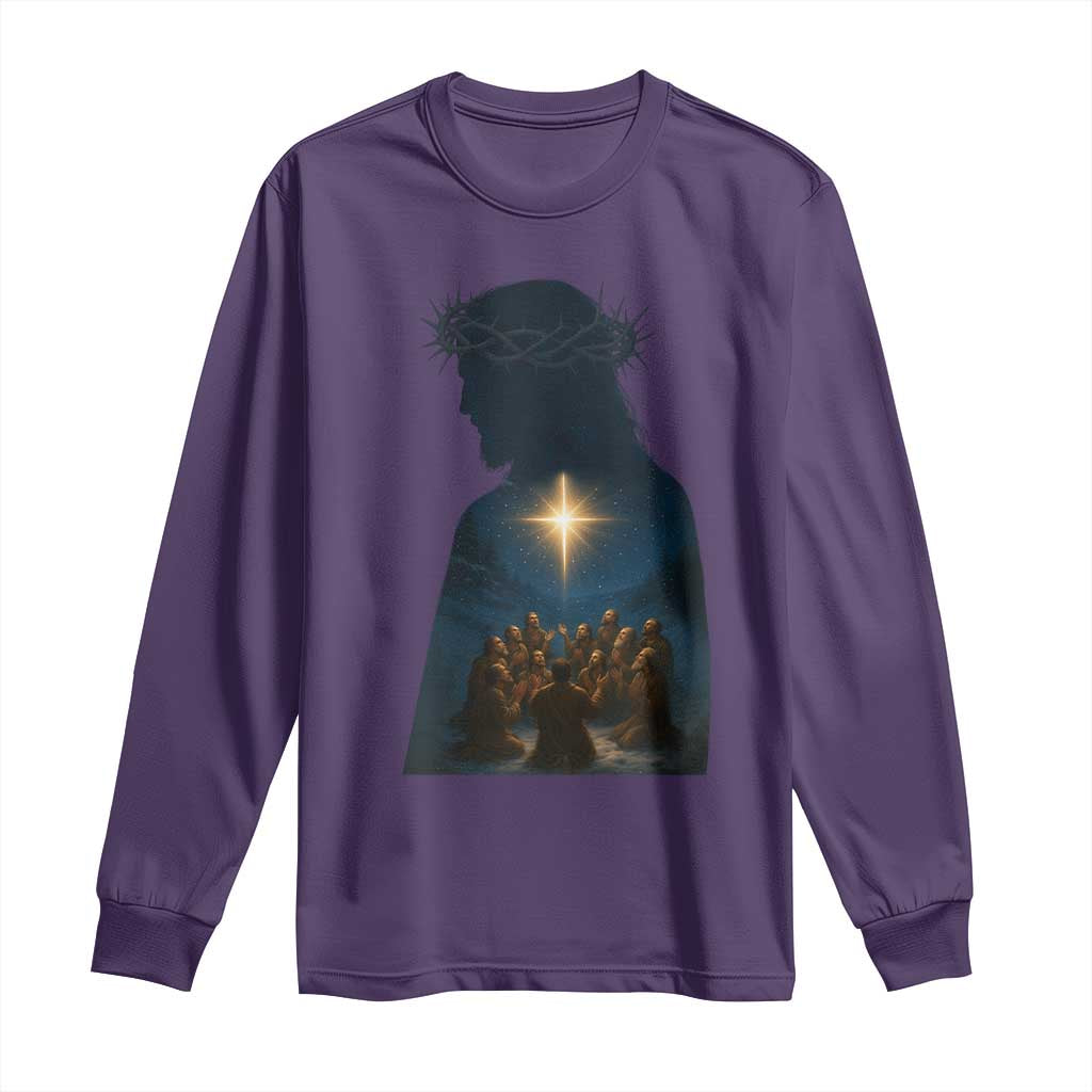 Jesus Christian Christmas Long Sleeve Shirt Christian Saints Praying Under The Star of Bethlehem - Wonder Print Shop