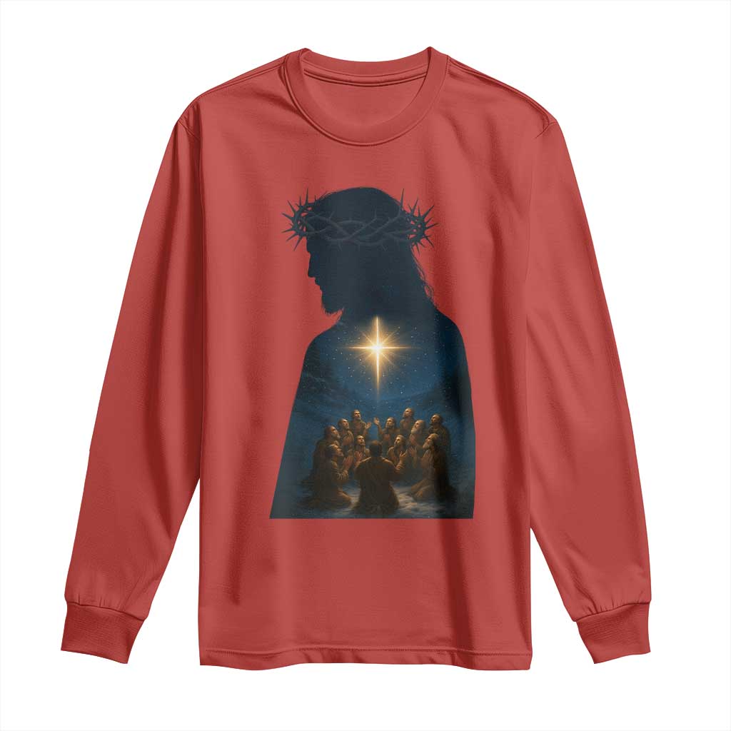 Jesus Christian Christmas Long Sleeve Shirt Christian Saints Praying Under The Star of Bethlehem - Wonder Print Shop