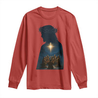 Jesus Christian Christmas Long Sleeve Shirt Christian Saints Praying Under The Star of Bethlehem - Wonder Print Shop