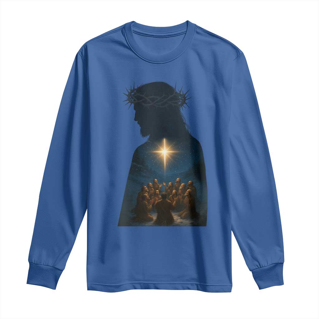 Jesus Christian Christmas Long Sleeve Shirt Christian Saints Praying Under The Star of Bethlehem - Wonder Print Shop