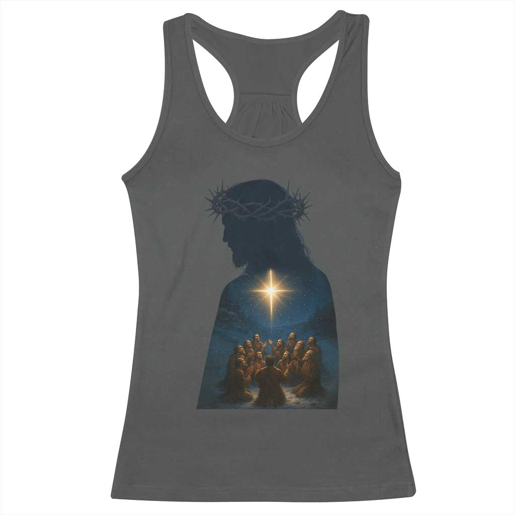Jesus Christian Christmas Racerback Tank Top Christian Saints Praying Under The Star of Bethlehem - Wonder Print Shop