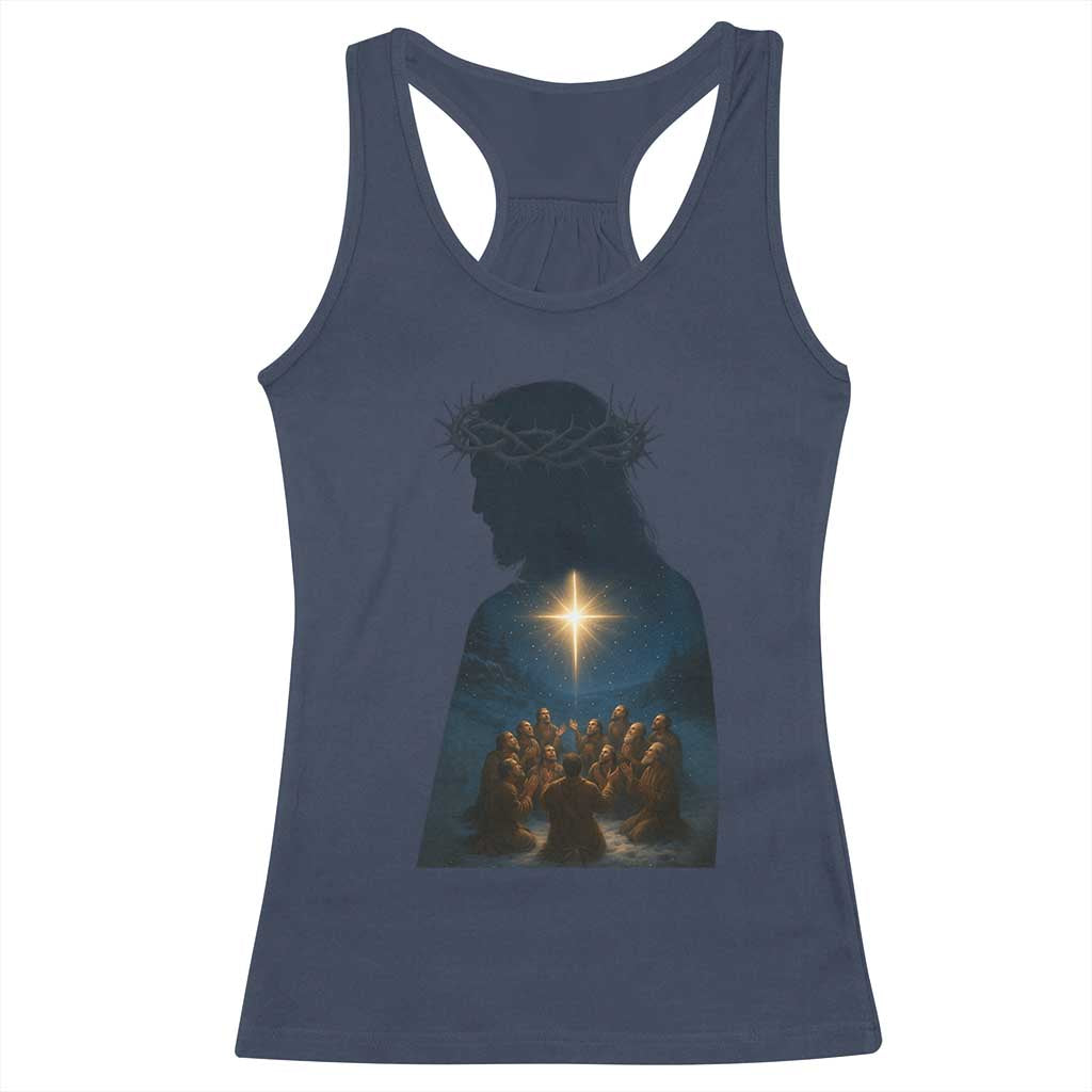 Jesus Christian Christmas Racerback Tank Top Christian Saints Praying Under The Star of Bethlehem - Wonder Print Shop