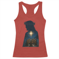 Jesus Christian Christmas Racerback Tank Top Christian Saints Praying Under The Star of Bethlehem - Wonder Print Shop