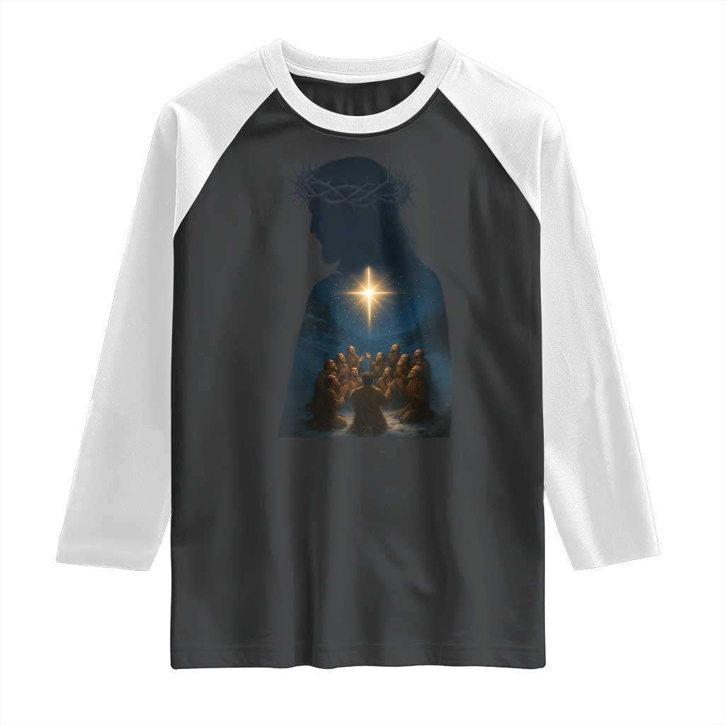 Jesus Christian Christmas Raglan Shirt Christian Saints Praying Under The Star of Bethlehem - Wonder Print Shop