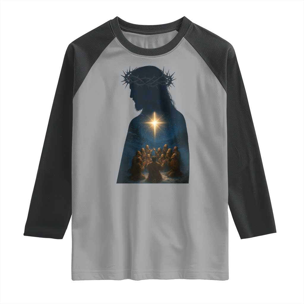 Jesus Christian Christmas Raglan Shirt Christian Saints Praying Under The Star of Bethlehem - Wonder Print Shop