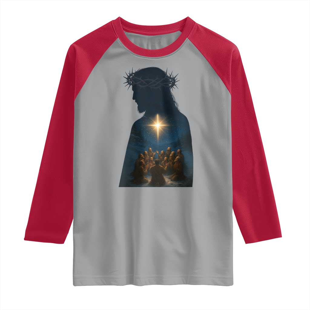 Jesus Christian Christmas Raglan Shirt Christian Saints Praying Under The Star of Bethlehem - Wonder Print Shop