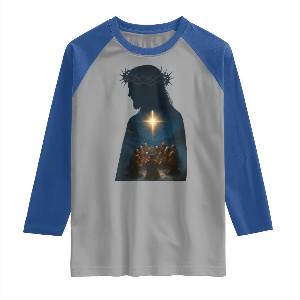 Jesus Christian Christmas Raglan Shirt Christian Saints Praying Under The Star of Bethlehem - Wonder Print Shop