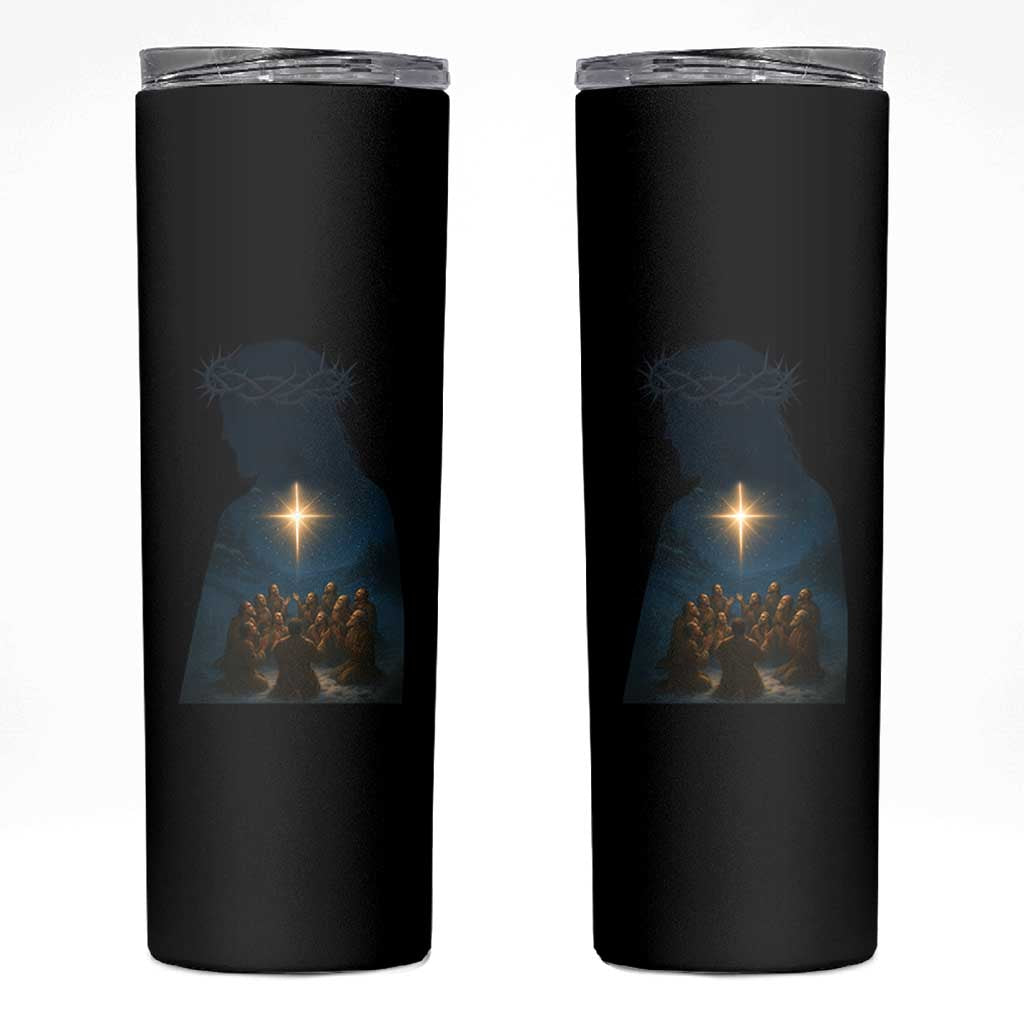 Jesus Christian Christmas Skinny Tumbler Christian Saints Praying Under The Star of Bethlehem - Wonder Print Shop