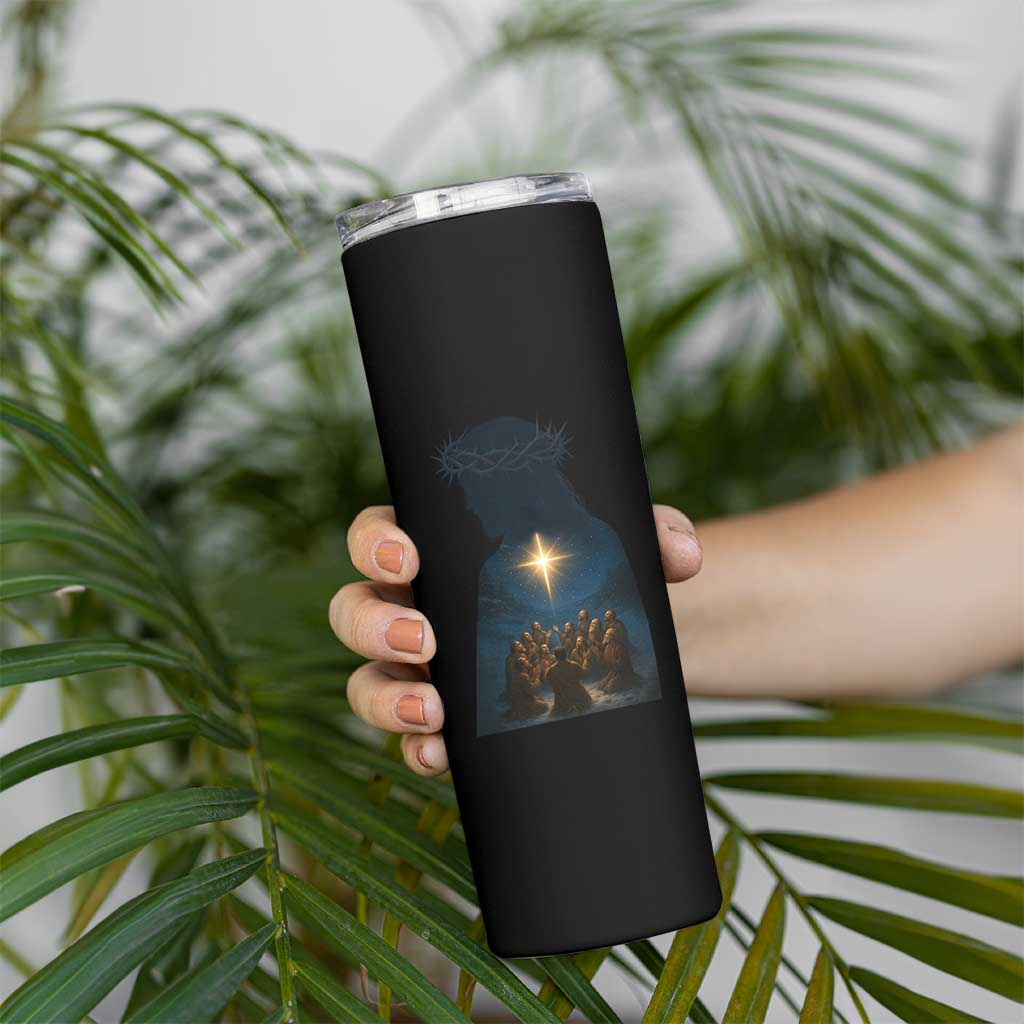 Jesus Christian Christmas Skinny Tumbler Christian Saints Praying Under The Star of Bethlehem - Wonder Print Shop