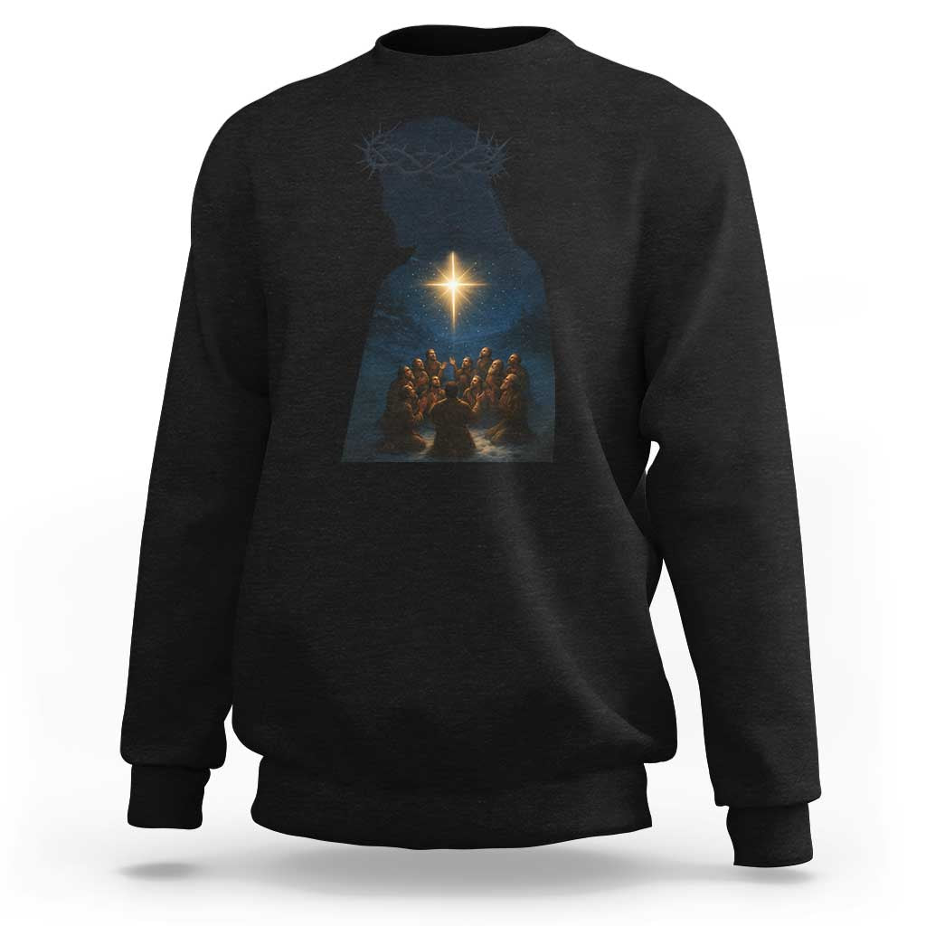 Jesus Christian Christmas Sweatshirt Christian Saints Praying Under The Star of Bethlehem - Wonder Print Shop