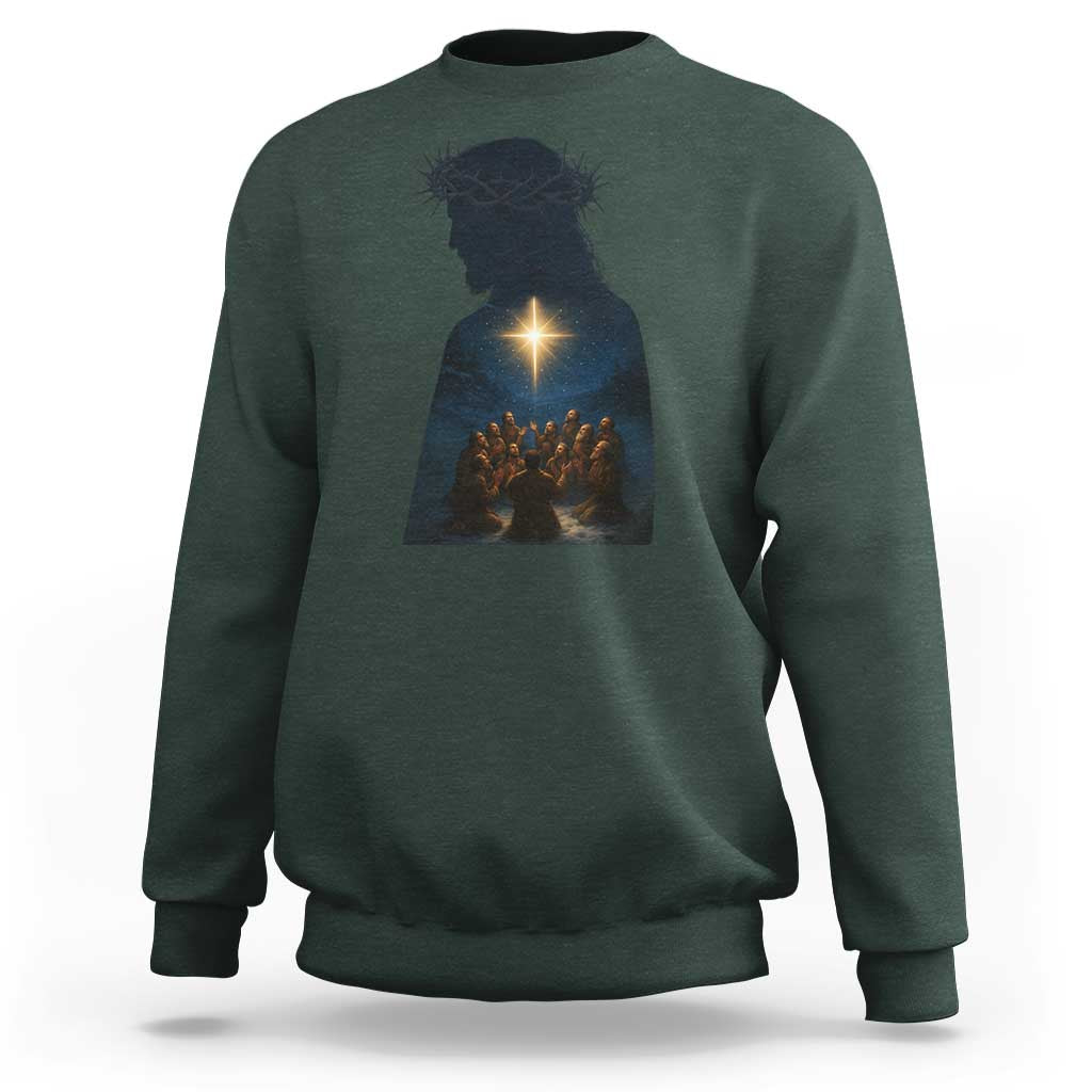 Jesus Christian Christmas Sweatshirt Christian Saints Praying Under The Star of Bethlehem - Wonder Print Shop