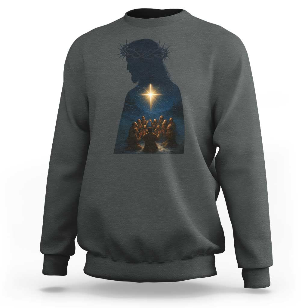 Jesus Christian Christmas Sweatshirt Christian Saints Praying Under The Star of Bethlehem - Wonder Print Shop
