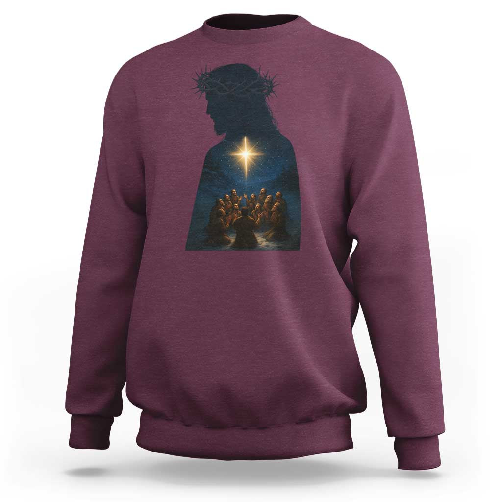 Jesus Christian Christmas Sweatshirt Christian Saints Praying Under The Star of Bethlehem - Wonder Print Shop