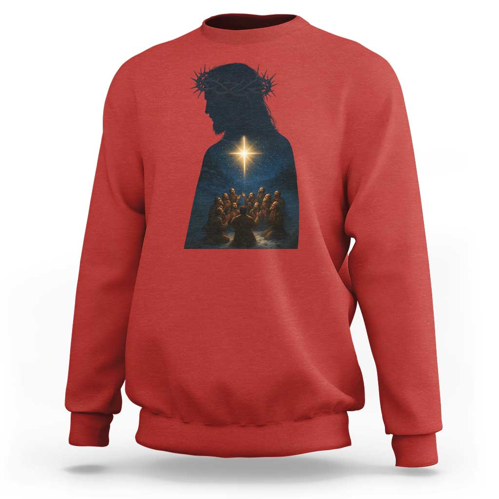 Jesus Christian Christmas Sweatshirt Christian Saints Praying Under The Star of Bethlehem - Wonder Print Shop