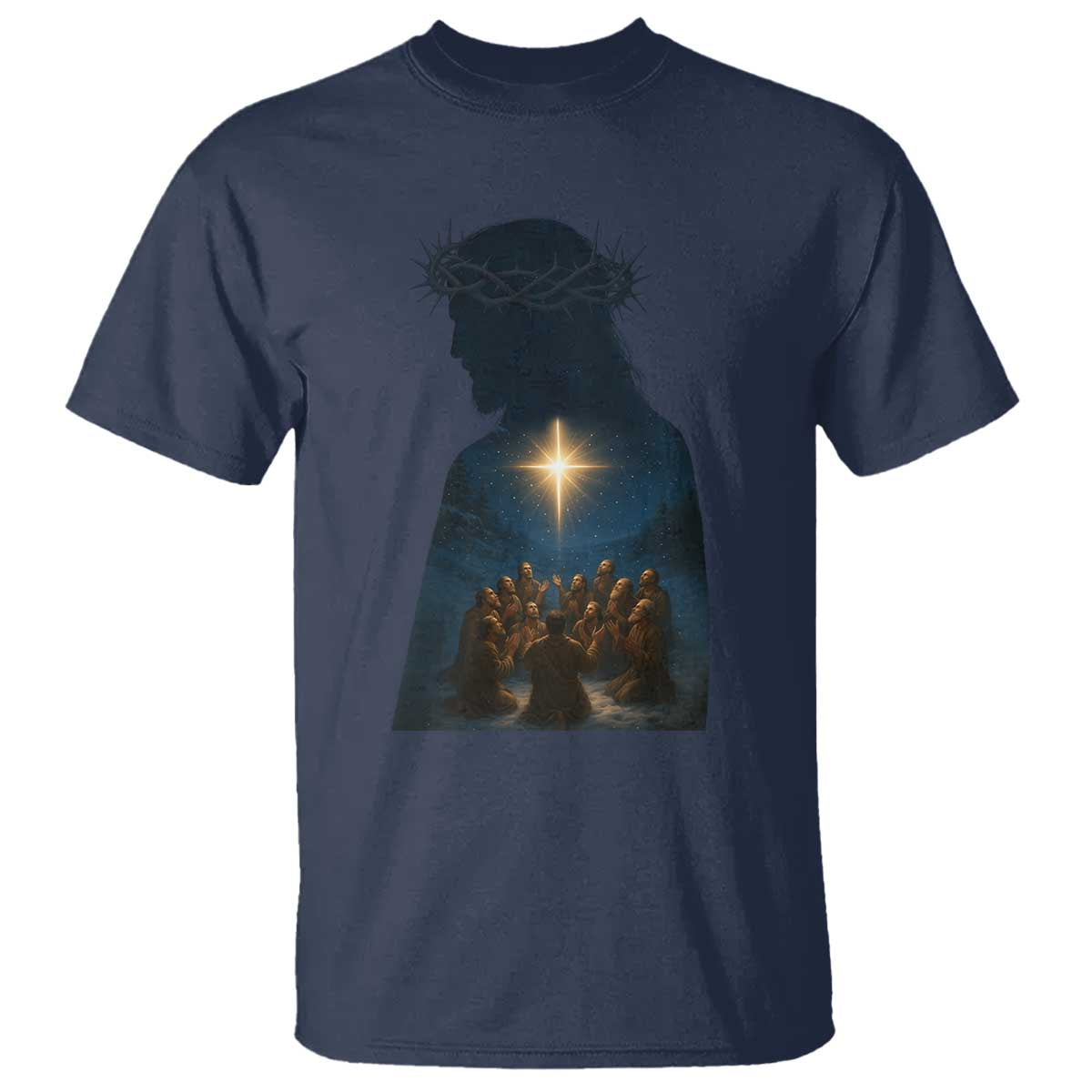 Jesus Christian Christmas T Shirt Christian Saints Praying Under The Star of Bethlehem - Wonder Print Shop