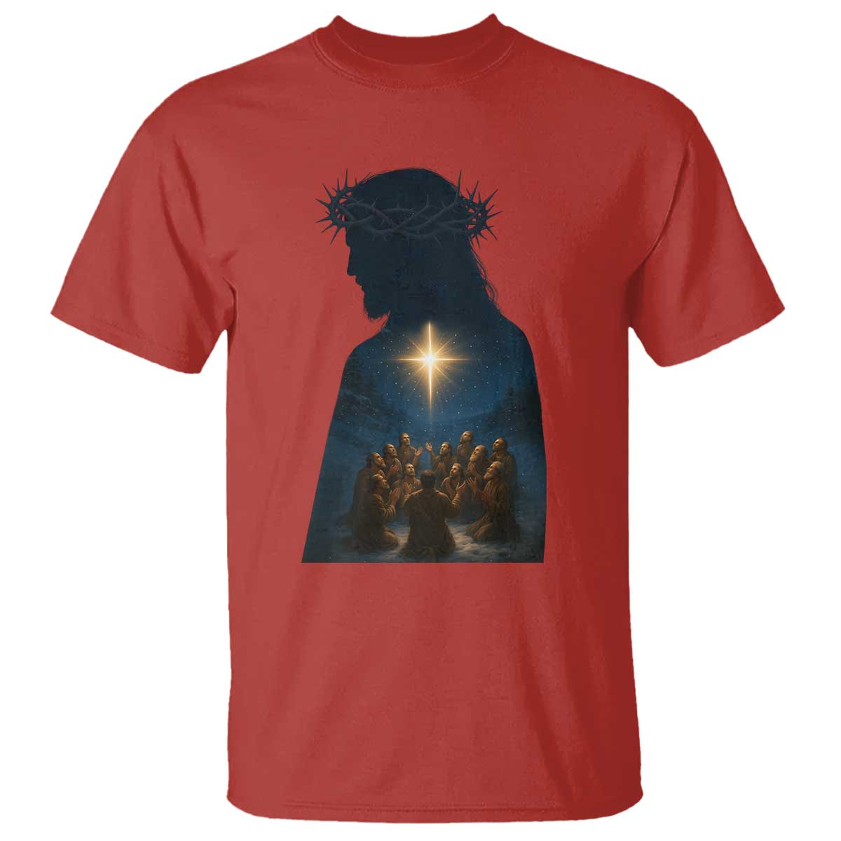 Jesus Christian Christmas T Shirt Christian Saints Praying Under The Star of Bethlehem - Wonder Print Shop