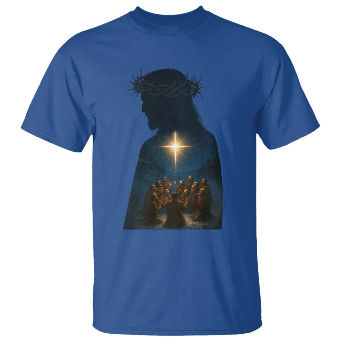 Jesus Christian Christmas T Shirt Christian Saints Praying Under The Star of Bethlehem - Wonder Print Shop