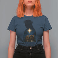 Jesus Christian Christmas T Shirt For Women Christian Saints Praying Under The Star of Bethlehem - Wonder Print Shop