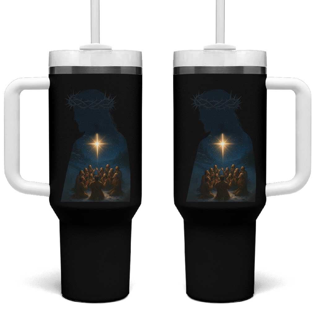 Jesus Christian Christmas Tumbler With Handle Christian Saints Praying Under The Star of Bethlehem - Wonder Print Shop