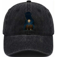 Jesus Christian Christmas Washed Cotton Baseball Cap Christian Saints Praying Under The Star of Bethlehem