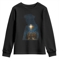 Jesus Christian Christmas Youth Sweatshirt Christian Saints Praying Under The Star of Bethlehem - Wonder Print Shop