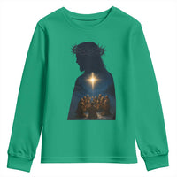 Jesus Christian Christmas Youth Sweatshirt Christian Saints Praying Under The Star of Bethlehem - Wonder Print Shop