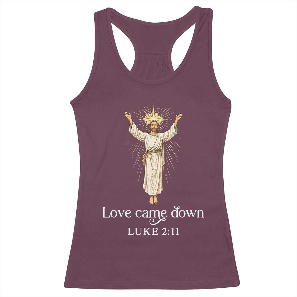 Nativity Scene Christmas Racerback Tank Top Love Came Down Jesus Christian - Wonder Print Shop