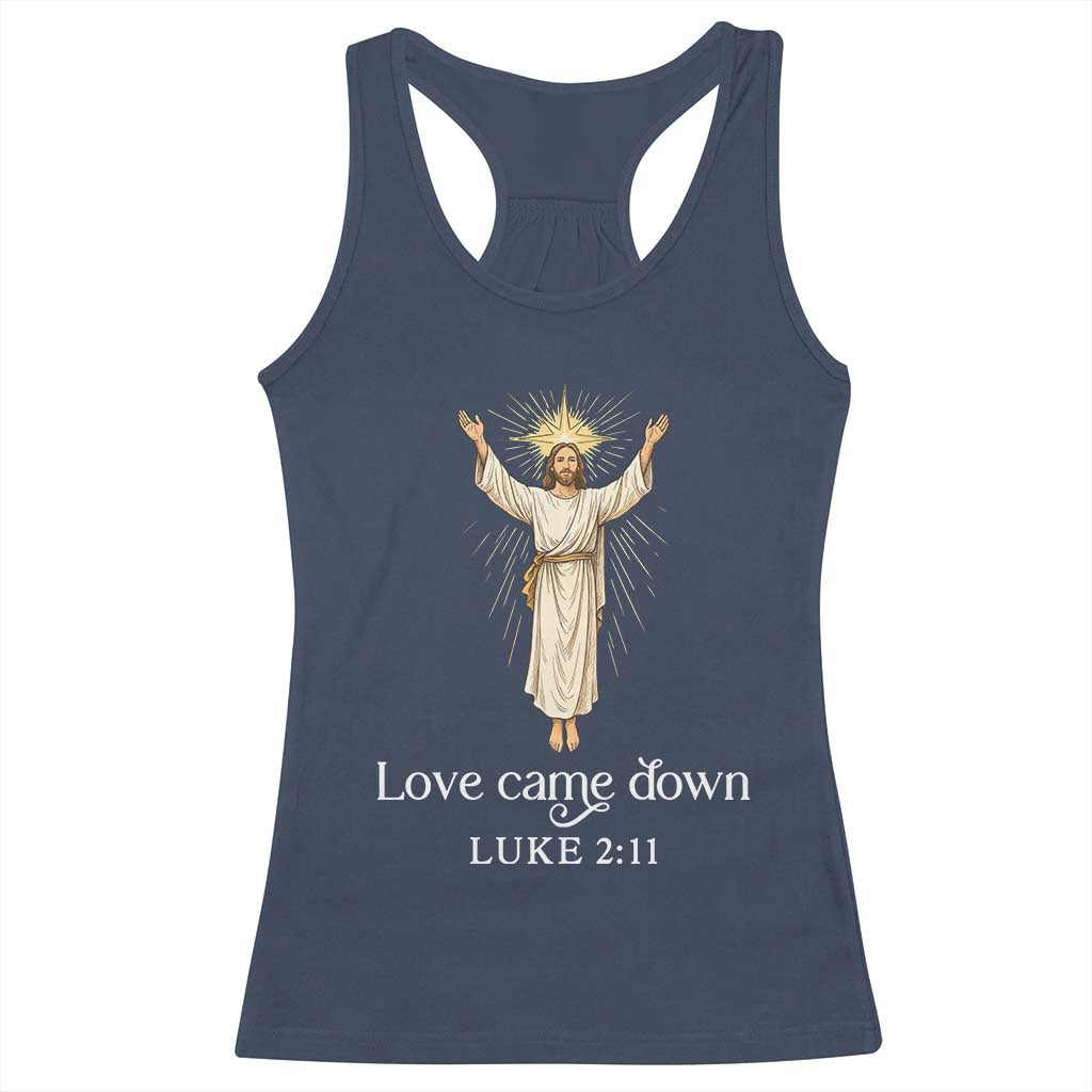 Nativity Scene Christmas Racerback Tank Top Love Came Down Jesus Christian - Wonder Print Shop