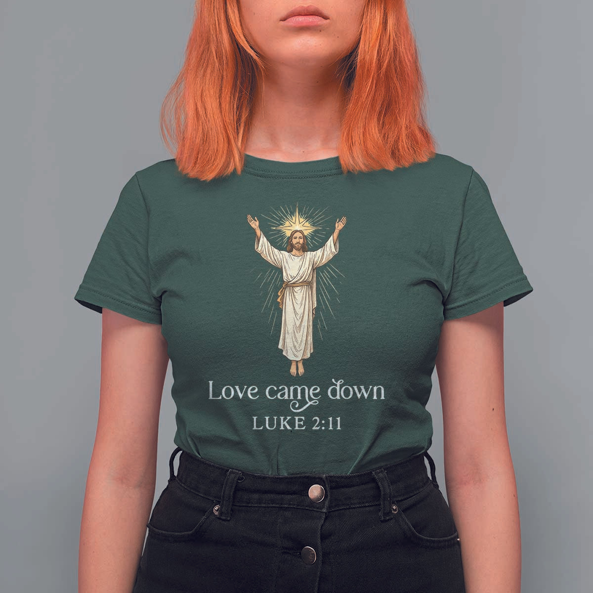 Nativity Scene Christmas T Shirt For Women Love Came Down Jesus Christian - Wonder Print Shop